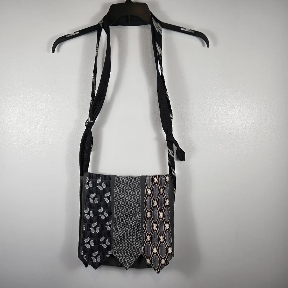 Handmade Upcycled Neck Tie Cross Body Purse Bag Satchel One Woman Studio